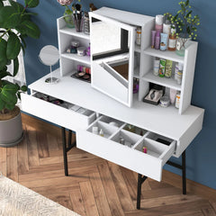 Home Canvas Allure Dressing Table Stylish Storage with Mirror and Sturdy Metal Base - White