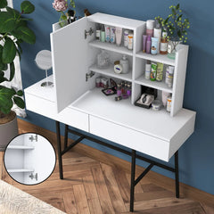 Home Canvas Allure Dressing Table Stylish Storage with Mirror and Sturdy Metal Base - White