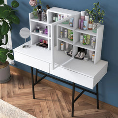 Home Canvas Allure Dressing Table Stylish Storage with Mirror and Sturdy Metal Base - White