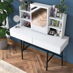 Home Canvas Allure Dressing Table Stylish Storage with Mirror and Sturdy Metal Base - White