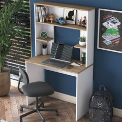 Home Canvas Vireo Sleek Desk with Hutch -White and Oak