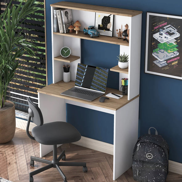 Home Canvas Vireo Sleek Desk with Hutch -White and Oak