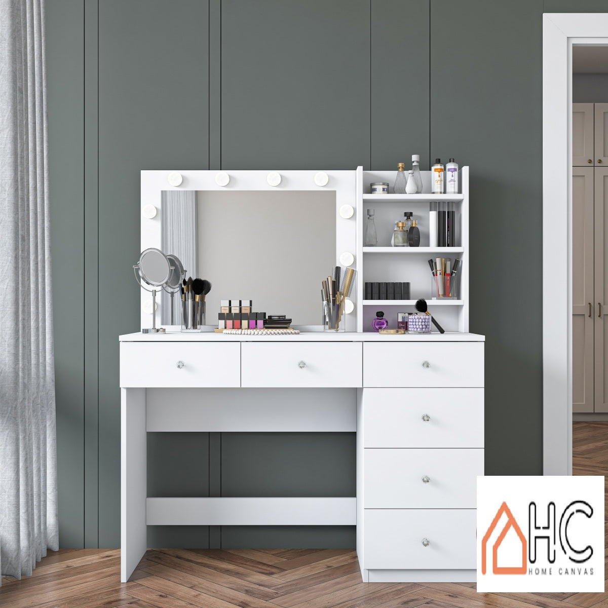 Home Canvas Starlight Glam Vanity LED Mirror + Organizer Shelves