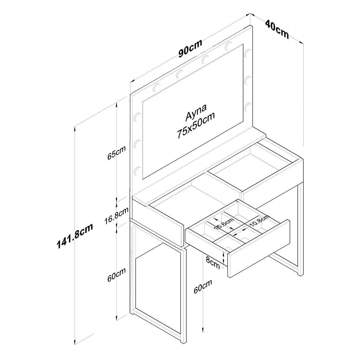 Home Canvas Luna Grace Vanity LED Mirror + 2 Drawers