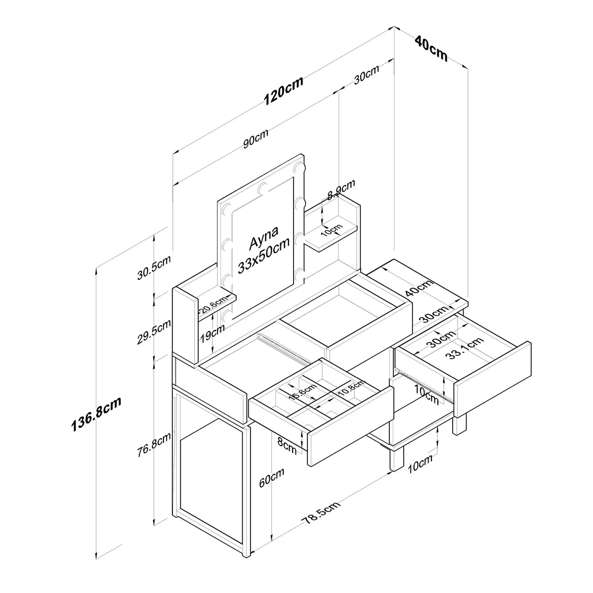 Home Canvas Serenity Luxe Vanity Hollywood LED Mirror + Storage
