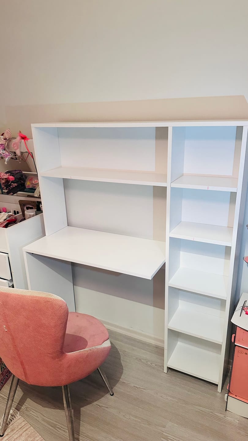 Home Canvas Modern Design Computer Desk with Book Shelf | Easy to Assemble Study Table with Shelves for Living Room - White