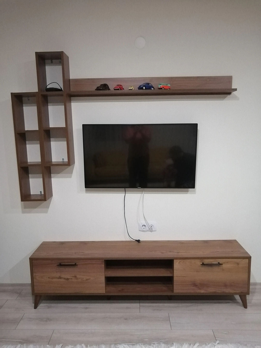Home Canvas Tv Unit With Wall Shelf Tv Stand With Bookshelf Wall Mounted With Shelf Modern Leg 180 cm