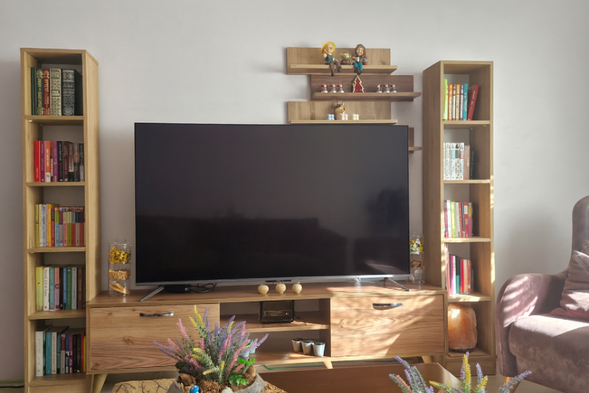 Home Canvas Bookshelf with 5 Shelves Study Room Library Modern Wall Shelf Basket Width 30cm Walnut