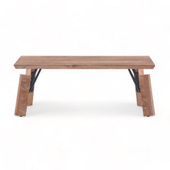 Wooden bench with metal legs on a white background