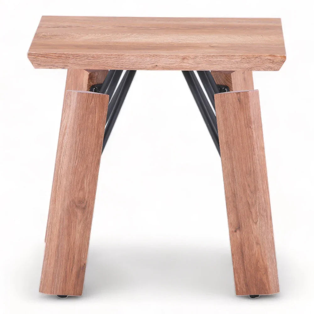 Wooden stool with metal legs on a white background