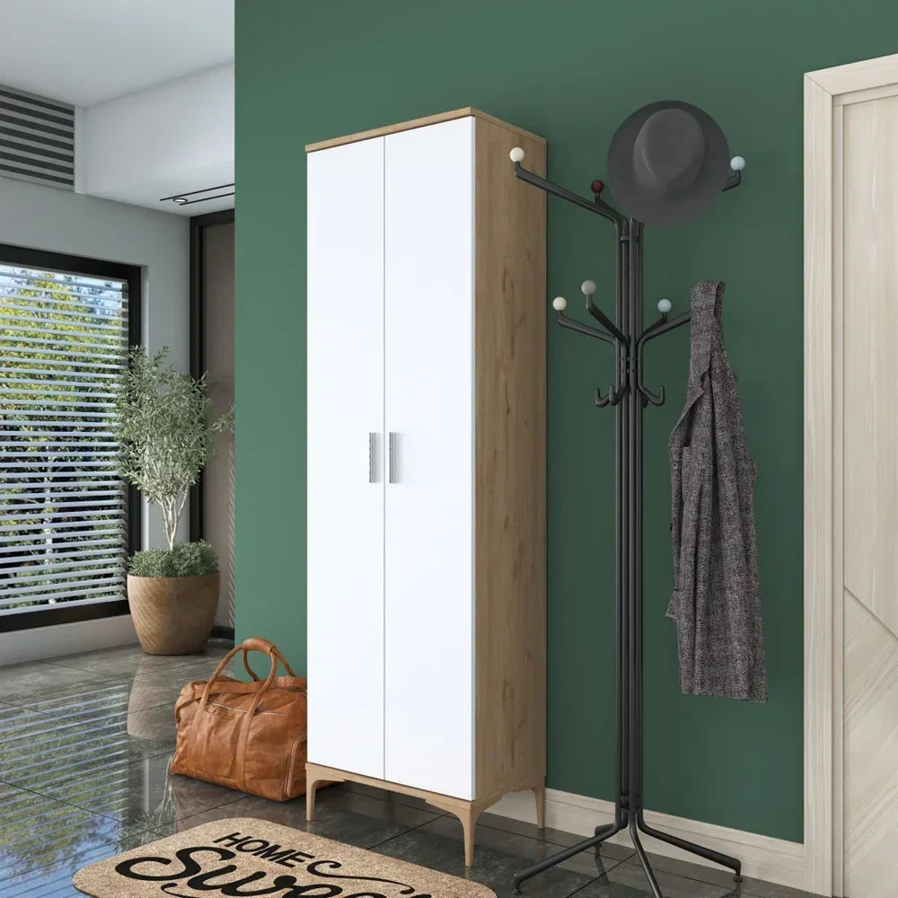 Home Canvas Harmony Dual-Tone Tall Storage Cabinet White and Oak