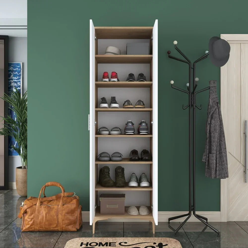 Home Canvas Harmony Dual-Tone Tall Storage Cabinet White and Oak