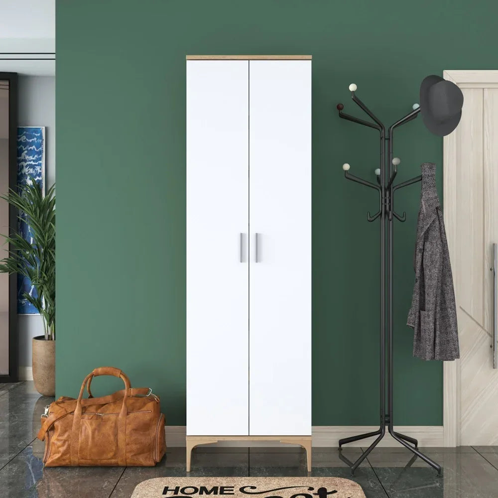 Home Canvas Harmony Dual-Tone Tall Storage Cabinet White and Oak