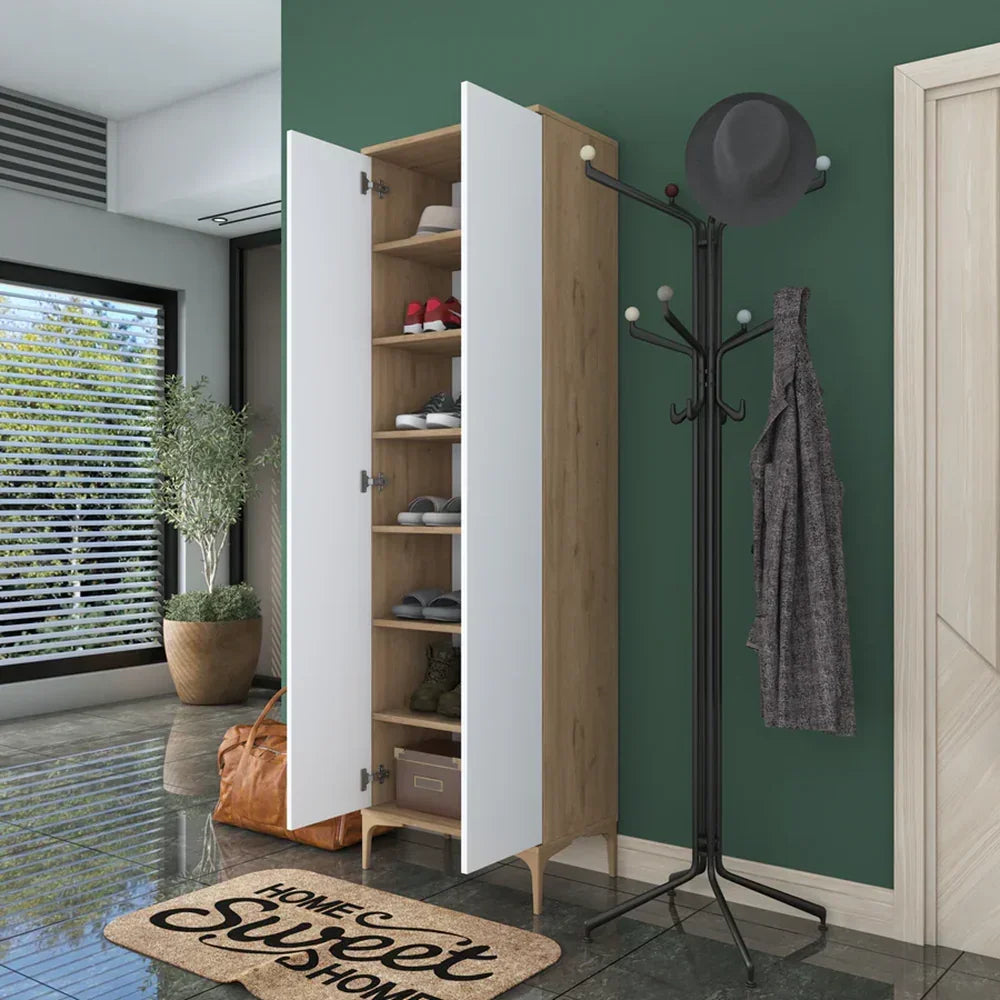 Home Canvas Harmony Dual-Tone Tall Storage Cabinet White and Oak