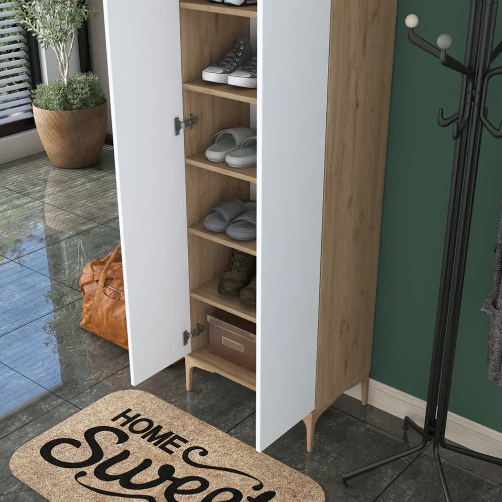 Home Canvas Harmony Dual-Tone Tall Storage Cabinet White and Oak