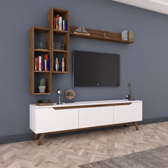 Home Canvas Lana Wall Unit Modern Upto 60in TV - White and Oak