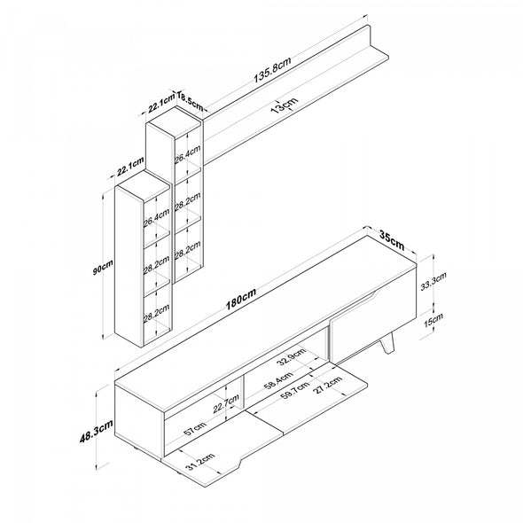 Home Canvas Lana Wall Unit Modern Upto 60in TV - White and Walnut