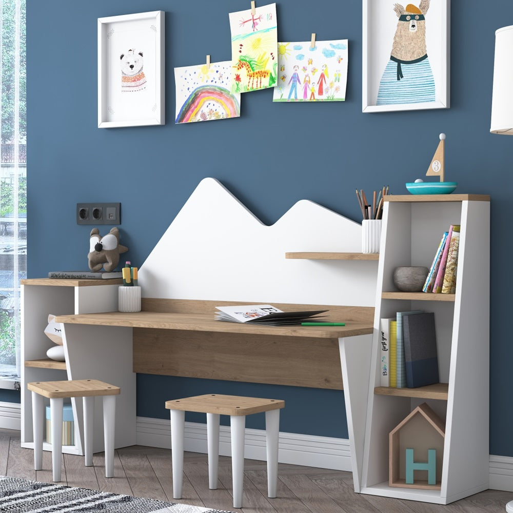 Home Canvas PlayfulTwin Study & Play Desk Set White and Oak