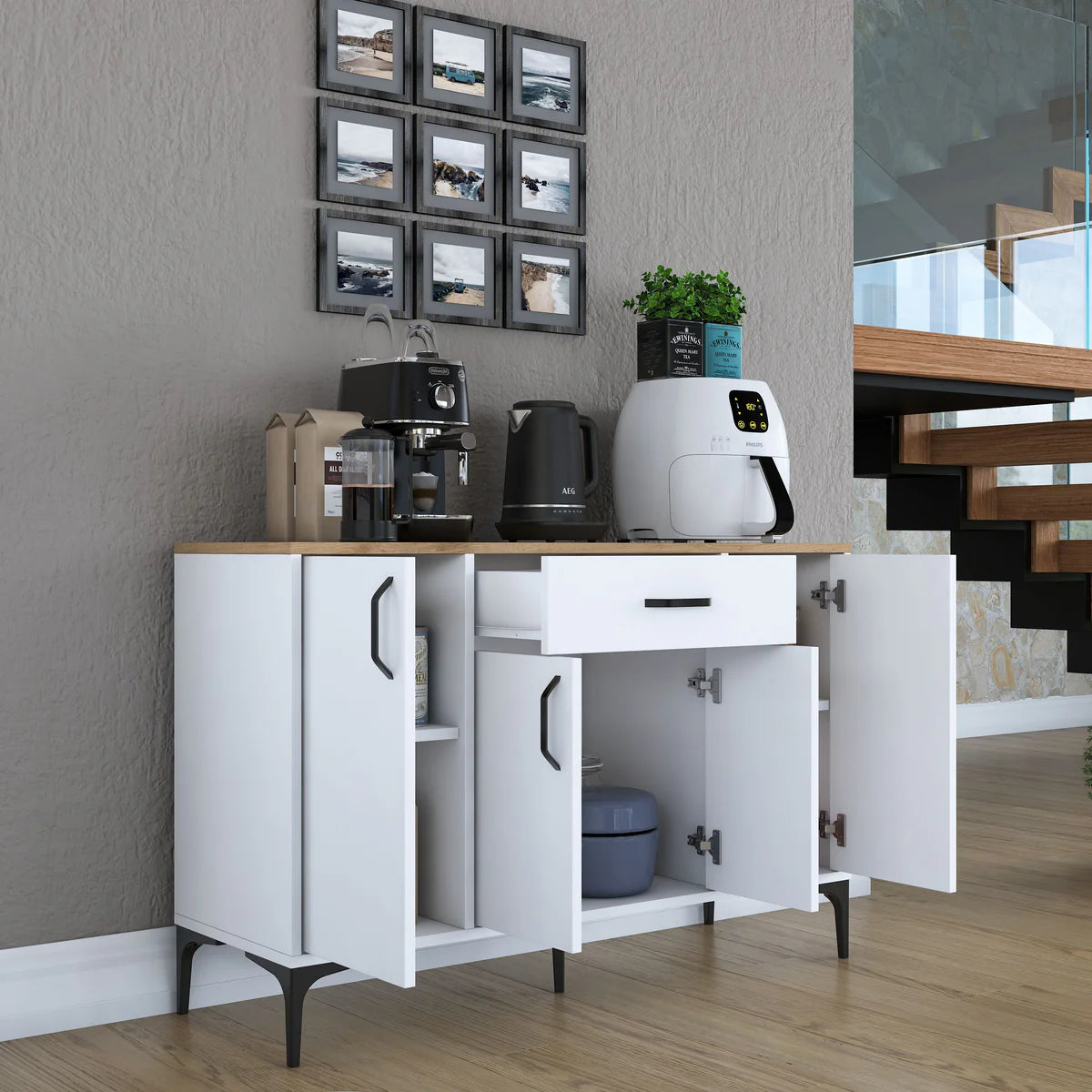 Home Canvas Bistro Multi-Storage Cabinet sideboard White and Oak