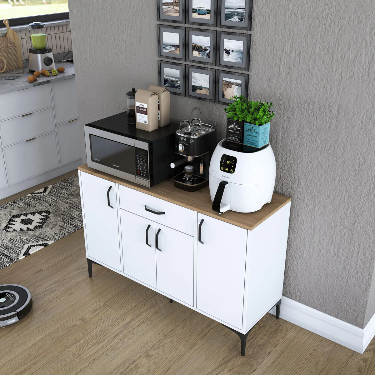 Home Canvas Bistro Multi-Storage Cabinet sideboard White and Oak