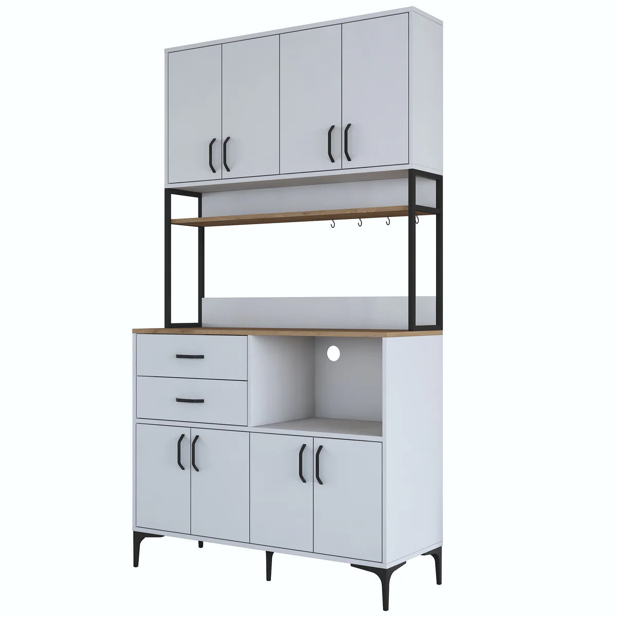 Home Canvas Multi-Function Kitchen Pantry Cabinet with Countertop, Cup Hooks, Drawers & Adjustable Shelves,  White - S-Walnut