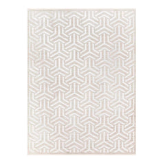 Geometric patterned rug on a white background