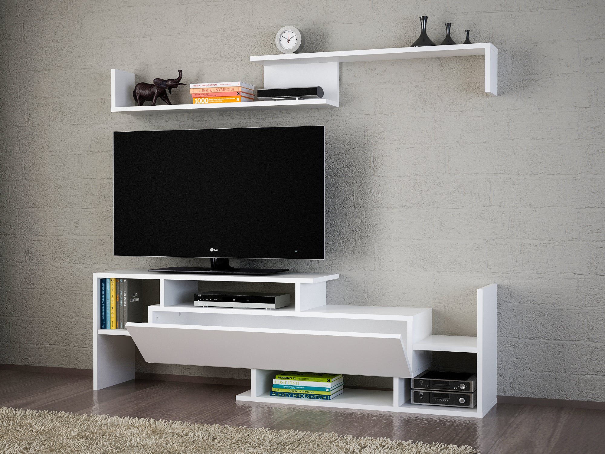Home Canvas Dream TV Unit with Storage & Wall Shelves – White | Modern TV Stand | Upto 65 inch TV
