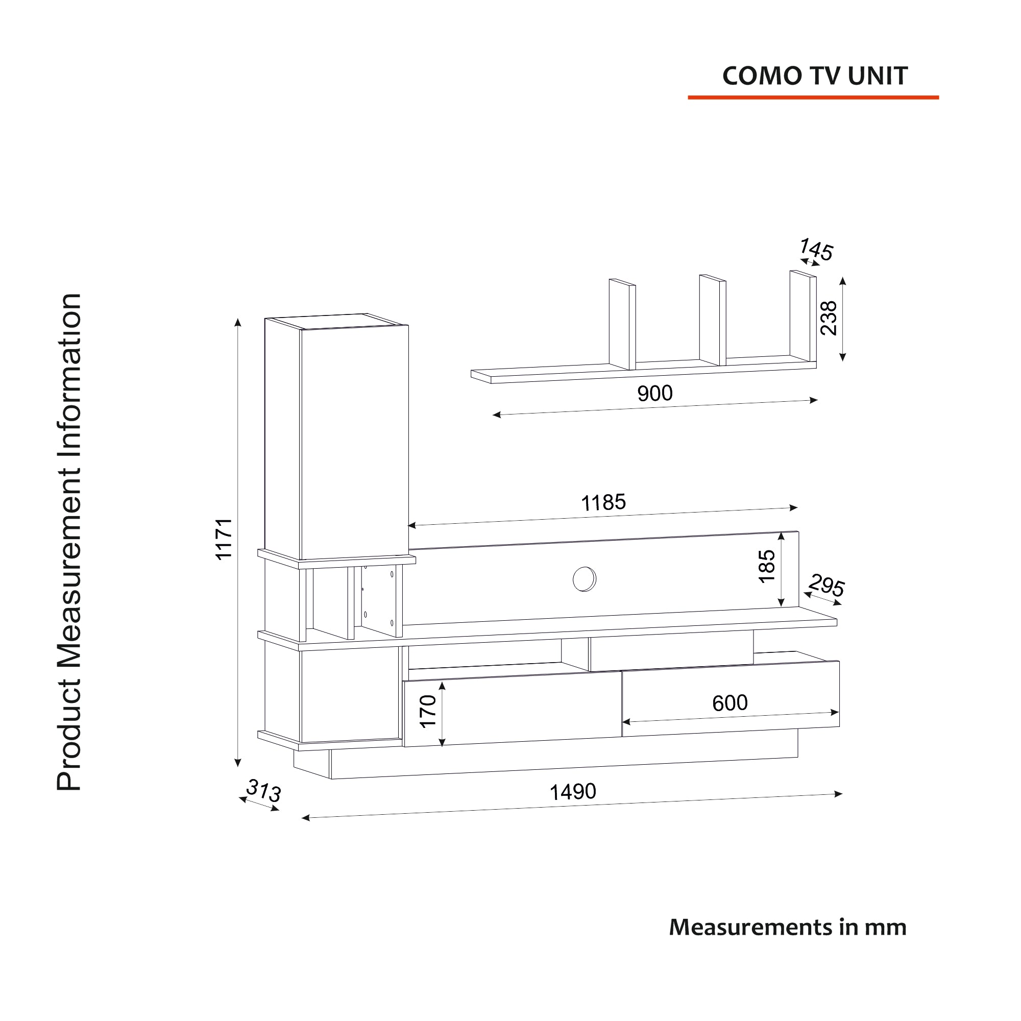 Home Canvas Como TV Unit with Wall Shelves & Storage – White & Cordoba | Modern TV Stand | Upto 55 inch TV