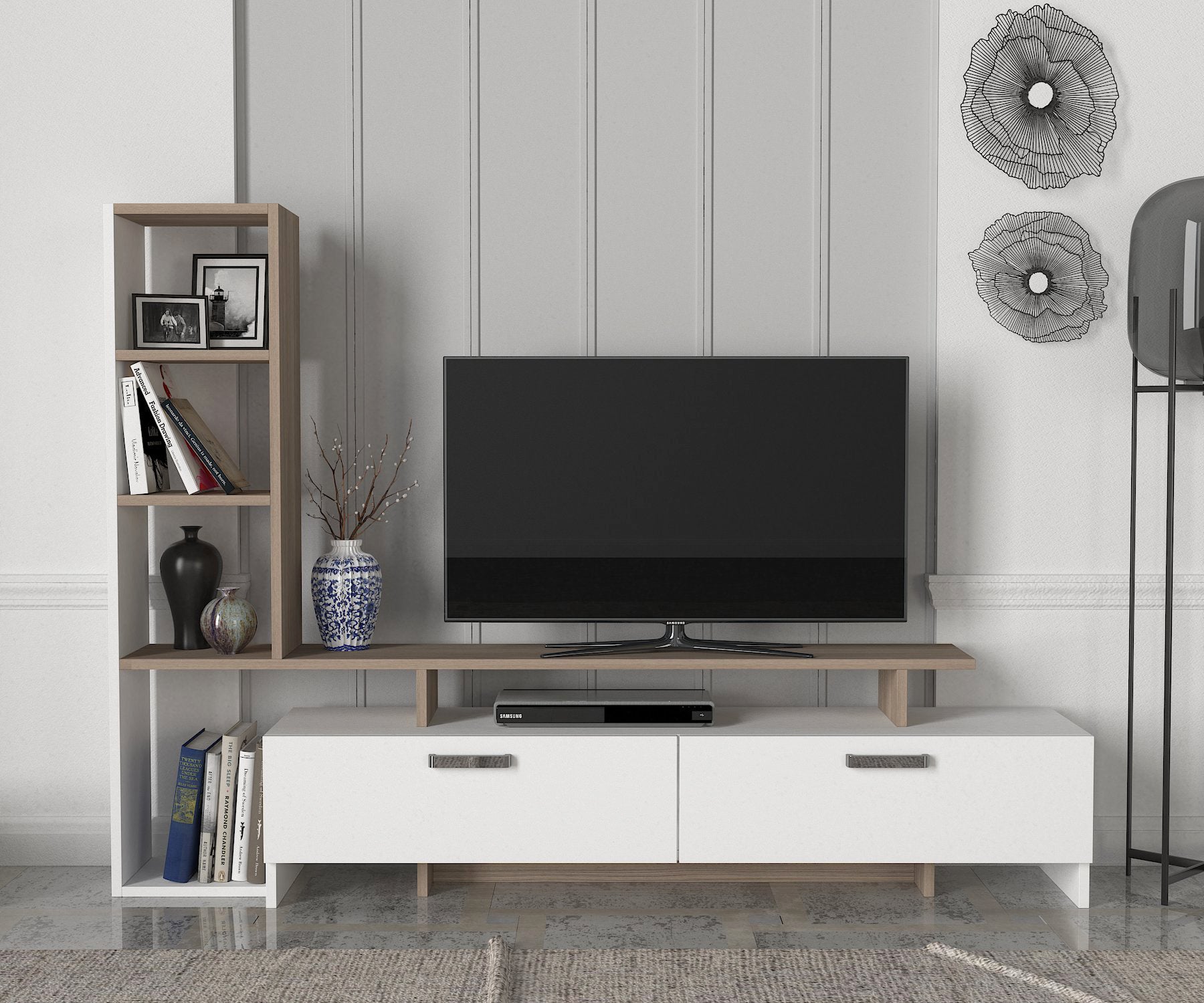 Home Canvas Simal TV Stand – White | TV Cabinet with Open & Closed Storage | Upto 55 inch TV | Upto 55 inch TV