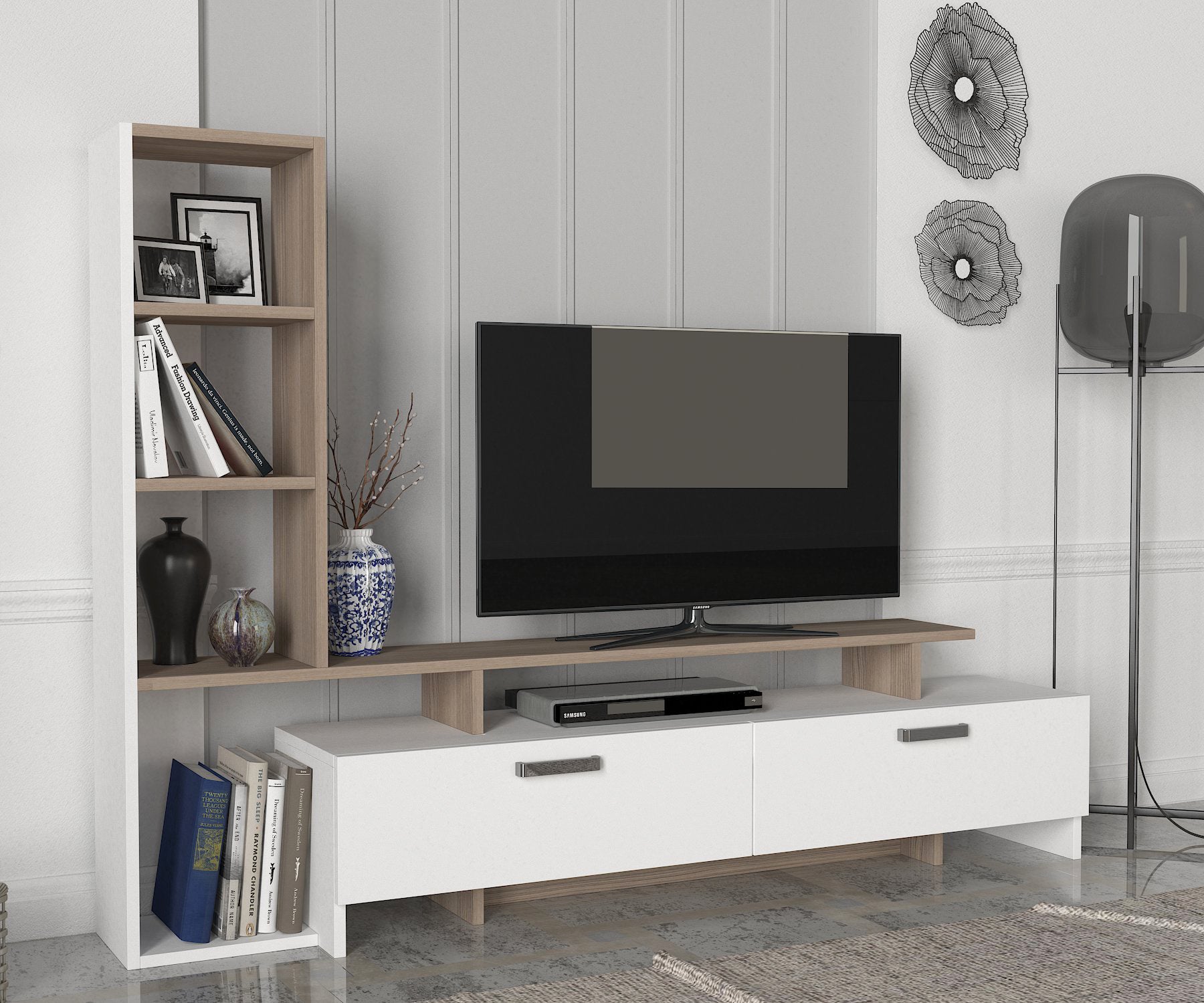 Home Canvas Simal TV Stand – White | TV Cabinet with Open & Closed Storage | Upto 55 inch TV | Upto 55 inch TV