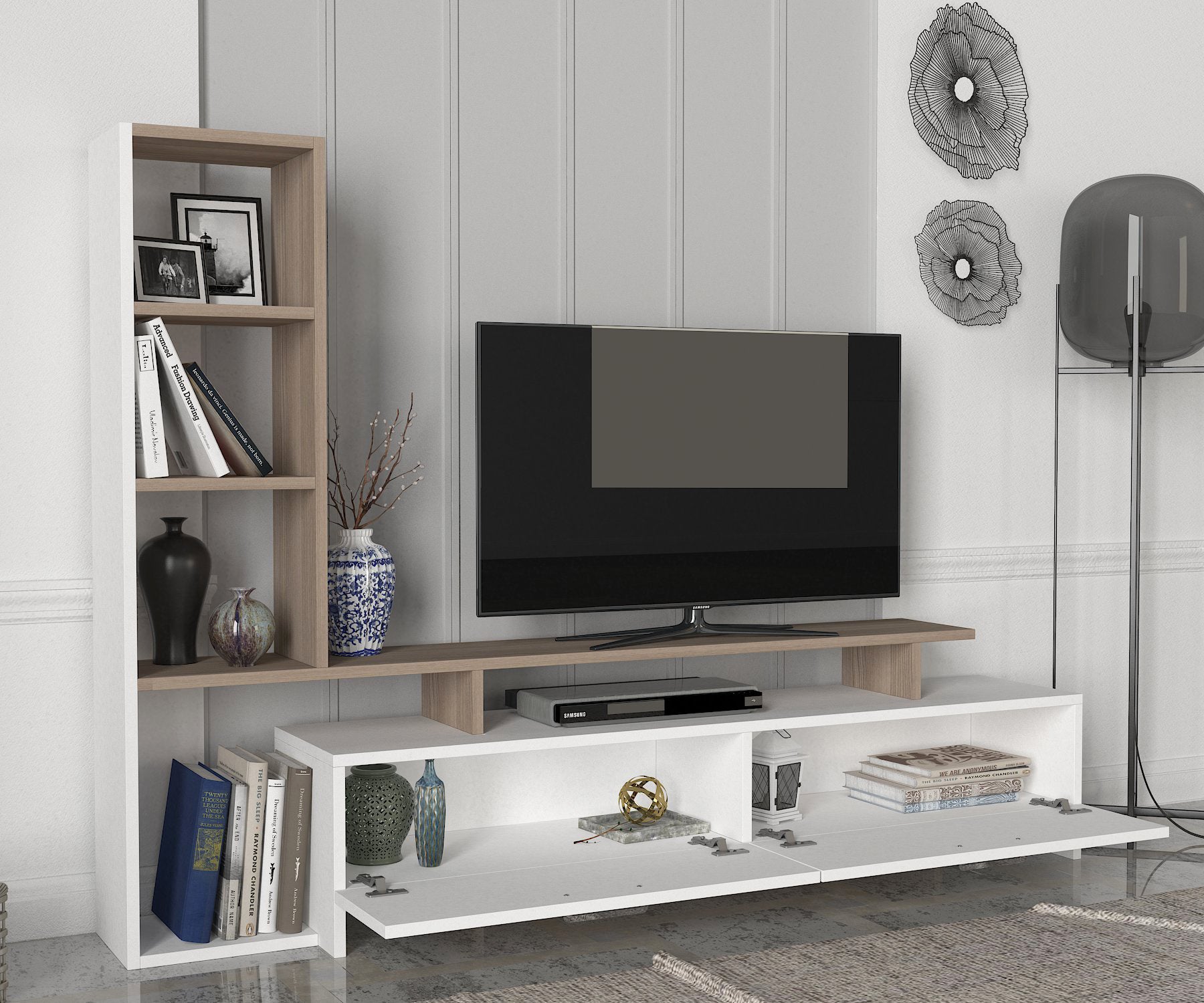 Home Canvas Simal TV Stand – White | TV Cabinet with Open & Closed Storage | Upto 55 inch TV | Upto 55 inch TV