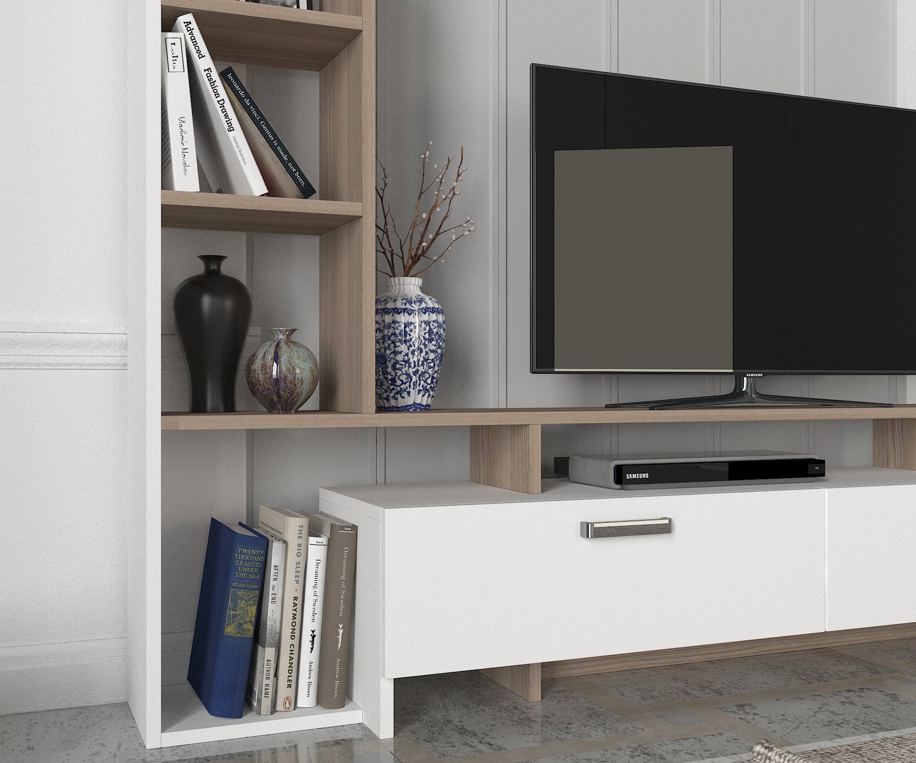 Home Canvas Simal TV Stand – White | TV Cabinet with Open & Closed Storage | Upto 55 inch TV | Upto 55 inch TV