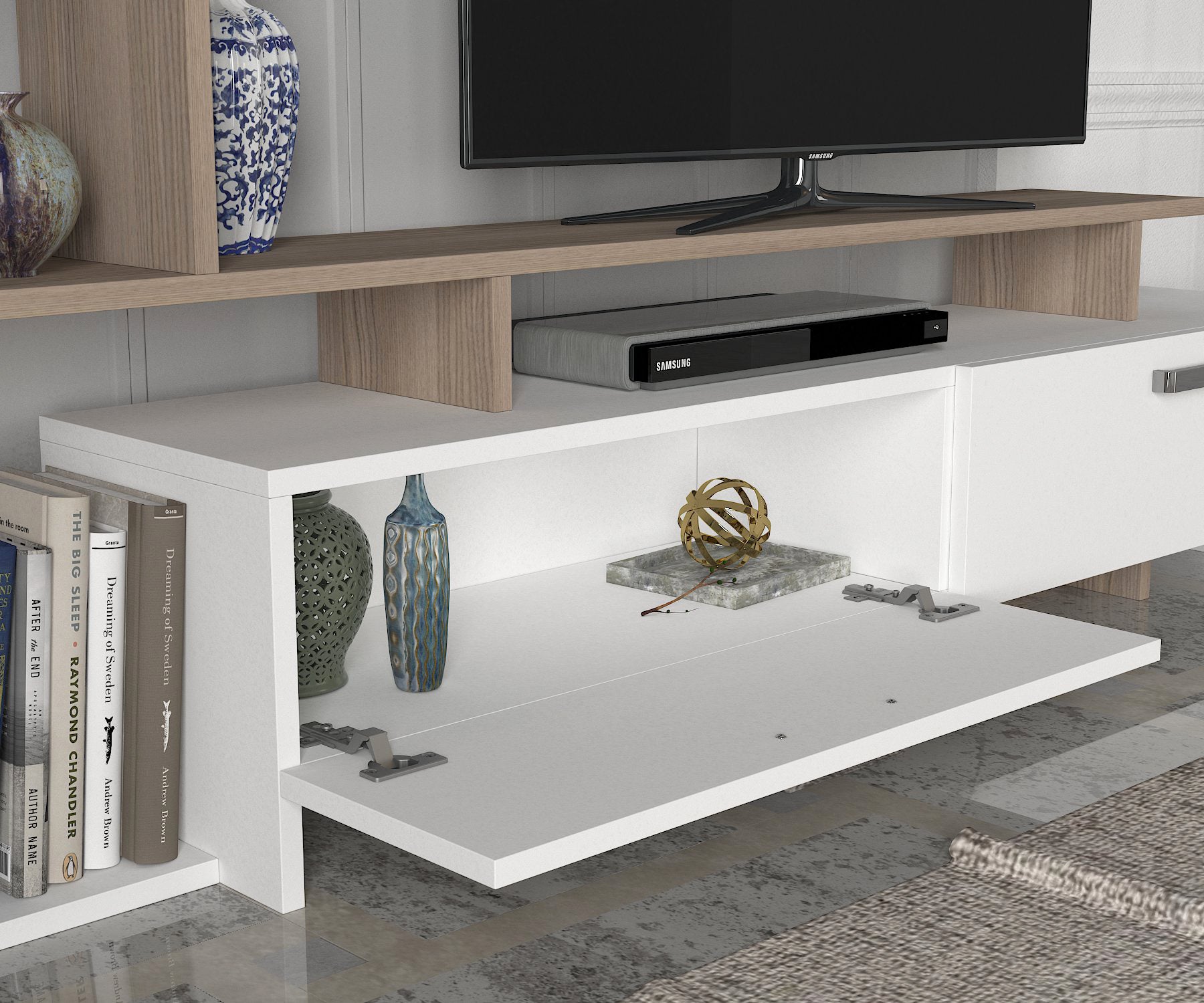 Home Canvas Simal TV Stand – White | TV Cabinet with Open & Closed Storage | Upto 55 inch TV | Upto 55 inch TV