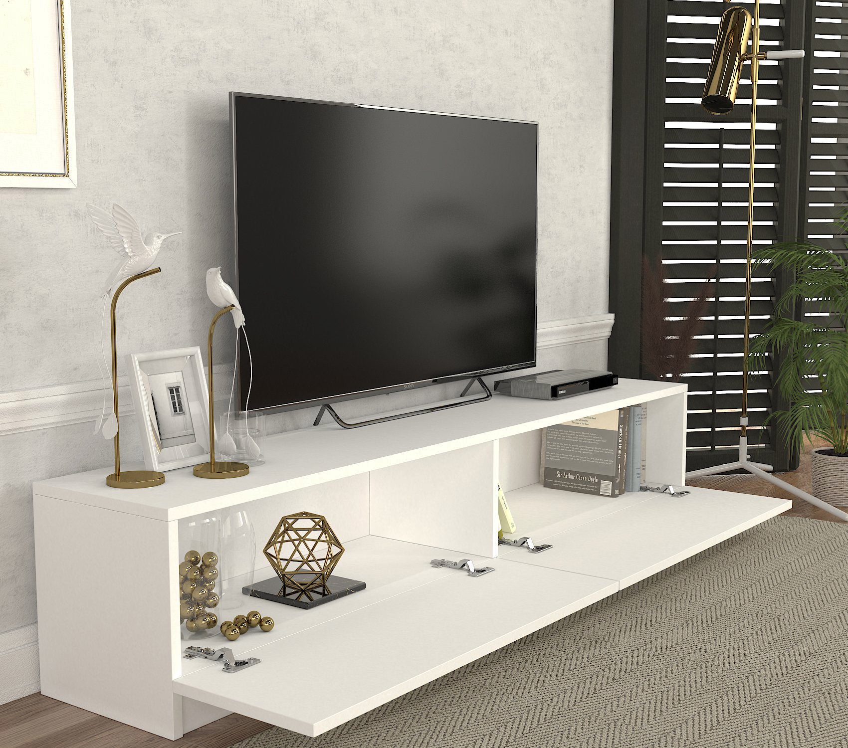 Home Canvas PearlView TV Console – White | Entertainment Unit | Upto 70 inch TV