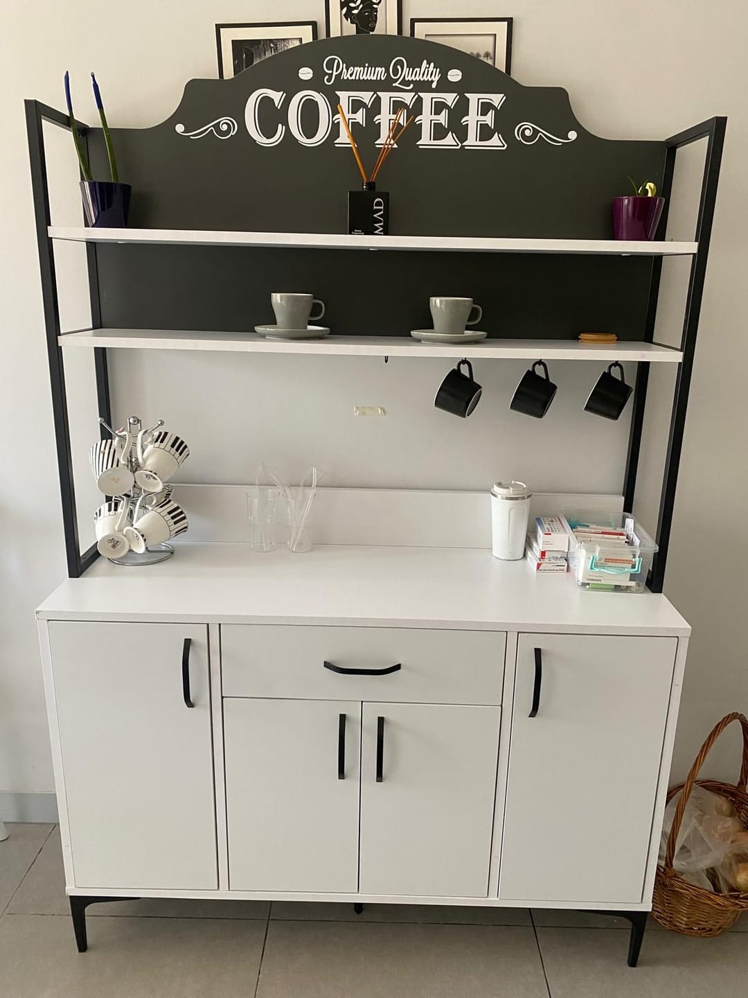 Home Canvas LuminEase Large Buffet & Hutch Coffee Cabinet White