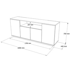 Line drawing of a piece of furniture with dimensions labeled