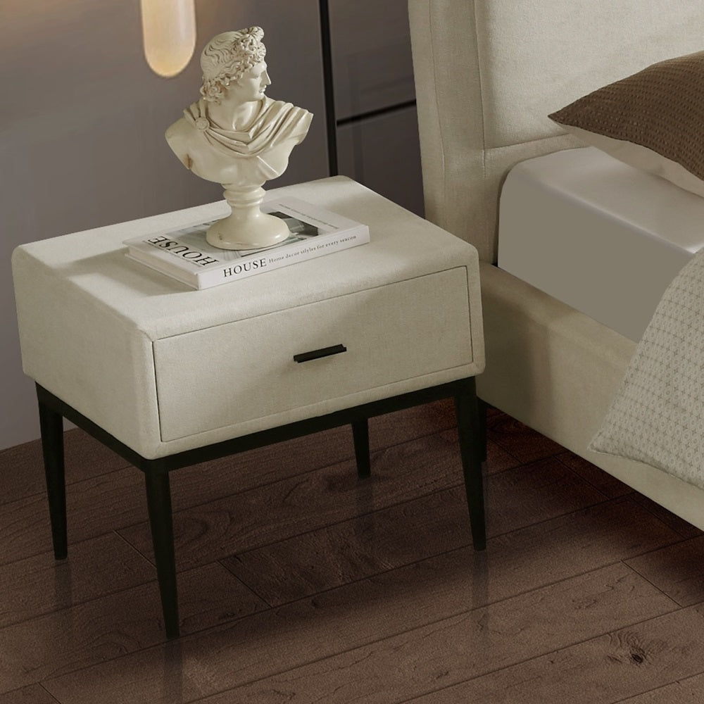 Home Canvas KYOTO Bedside Table with Drawer & Powder-Coated Tapered Legs