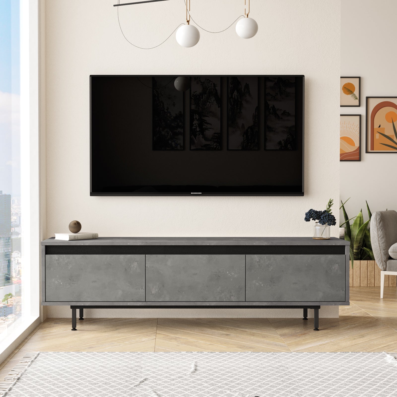 Home Canvas Concretea TV Unit – Concrete & Grey Finish | Modern TV Stand | Upto 70 inch TV