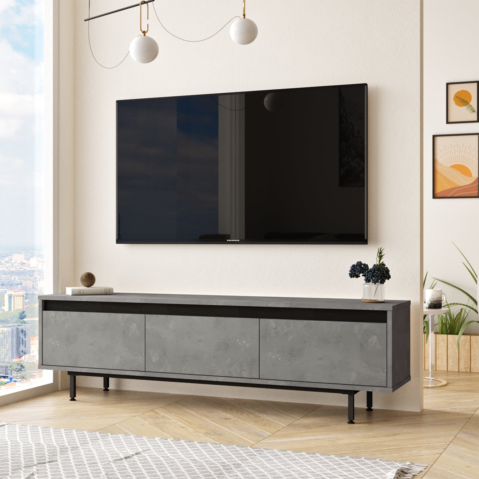 Home Canvas Concretea TV Unit – Concrete & Grey Finish | Modern TV Stand | Upto 70 inch TV