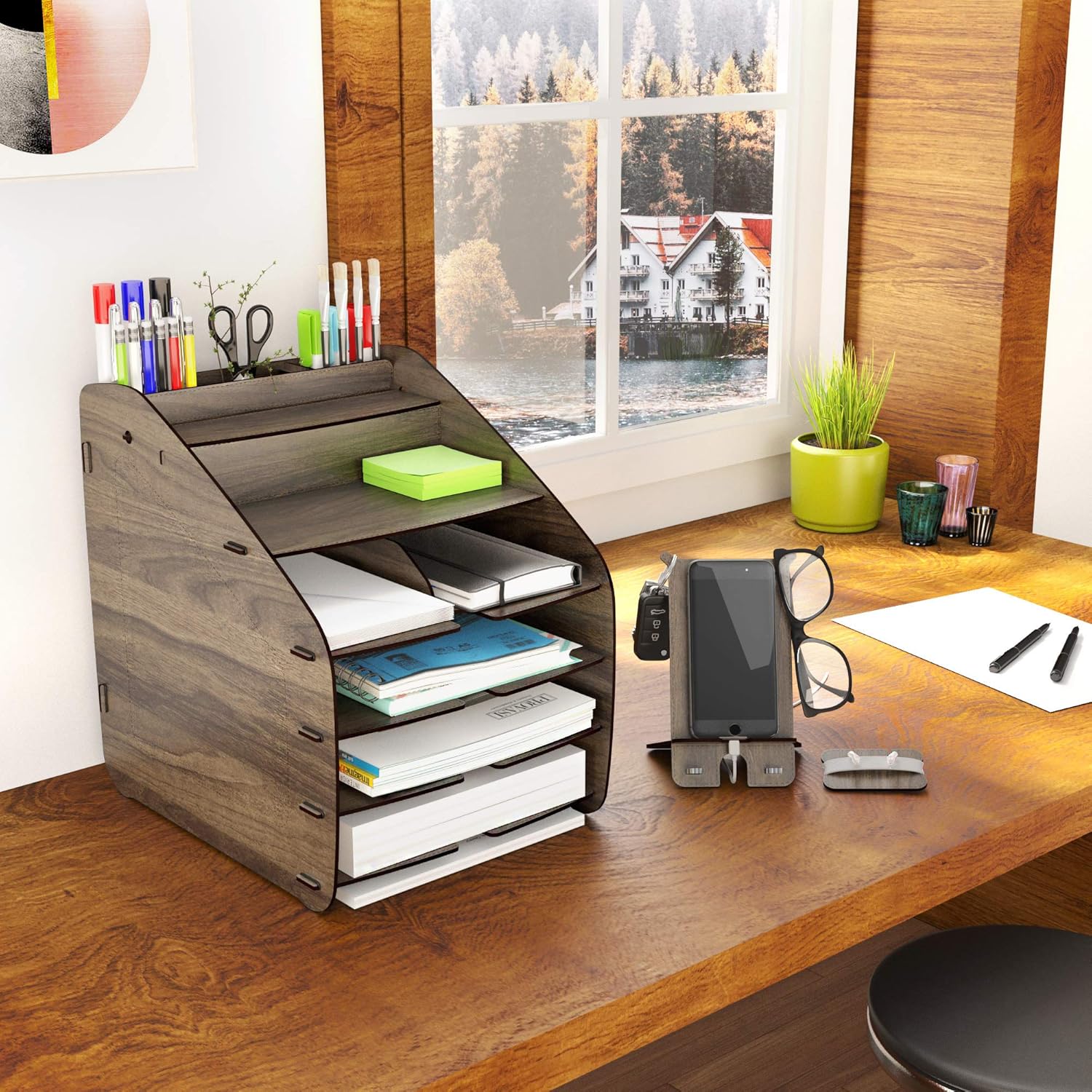 Home Canvas Cosmo Organizer Large 33 x 26 x 32 CM, 2.9kg – Walnut| Stylish Storage Solution