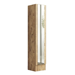 Tall wooden cabinet with a glass door on a white background