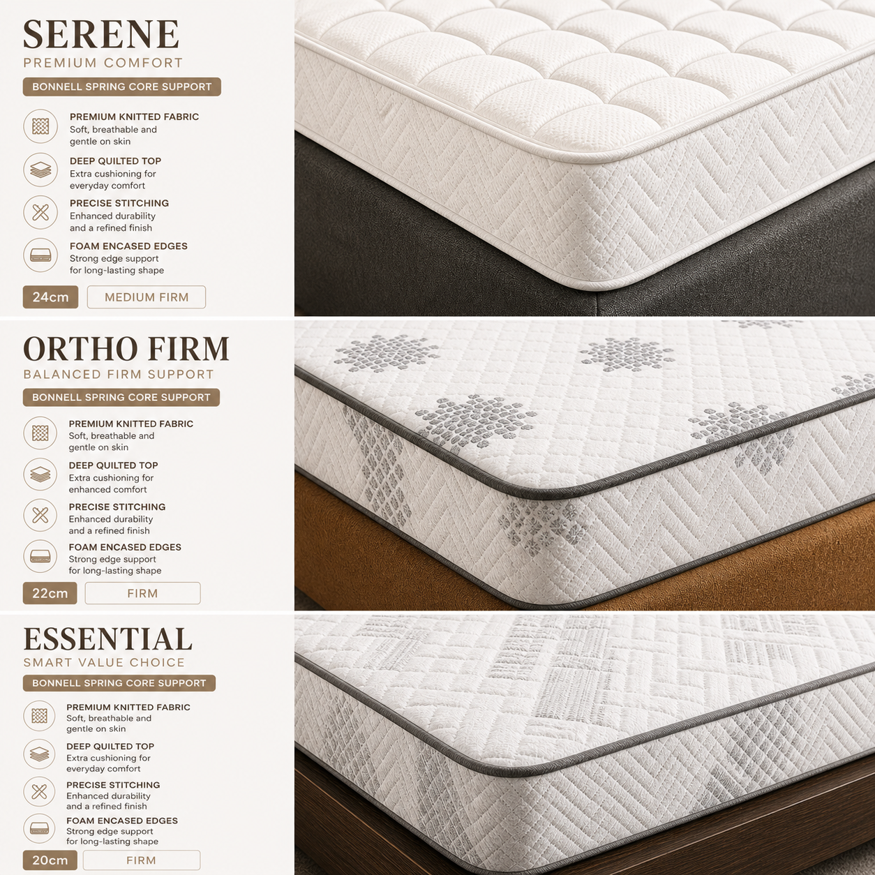 Ortho Firm Bonnell Spring Mattress 22cm thick Reversible with Knitted Fabric Queen 150x200cm