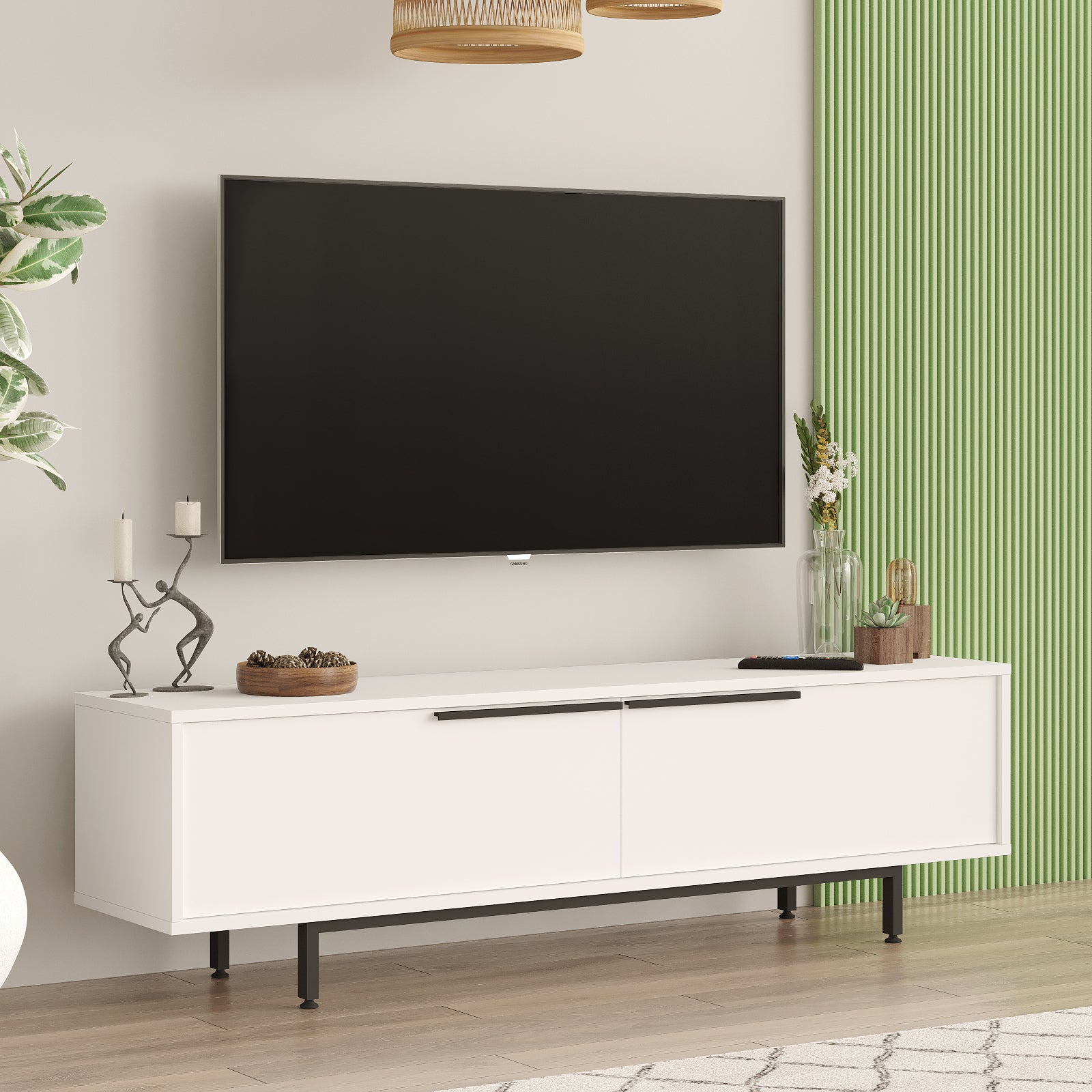 Home Canvas Snowveil TV Console – White | Entertainment Unit | Up to 70 inch TV