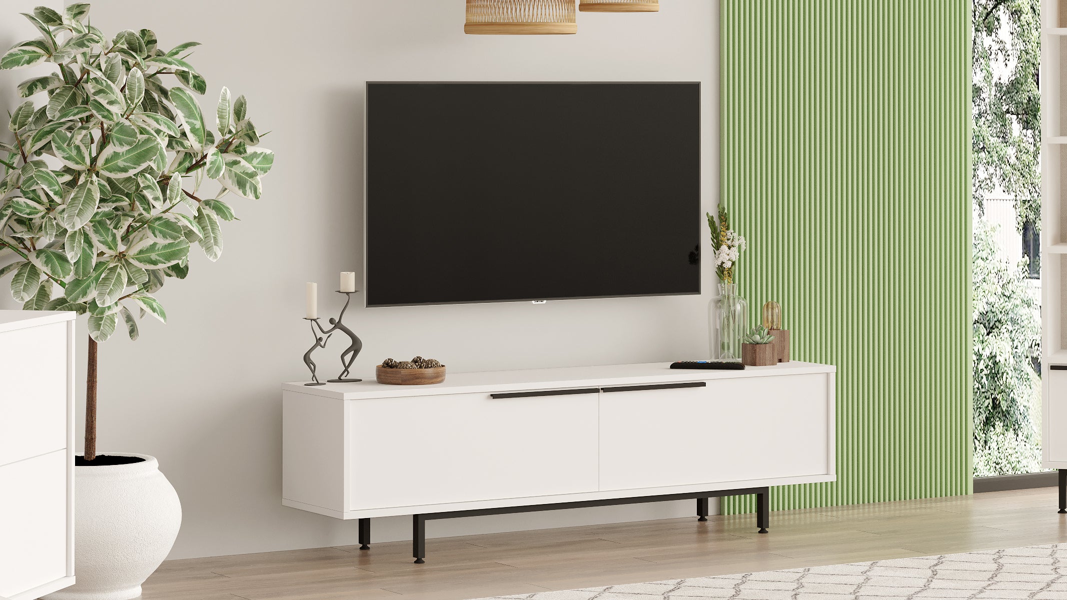 Home Canvas Snowveil TV Console – White | Entertainment Unit | Up to 70 inch TV