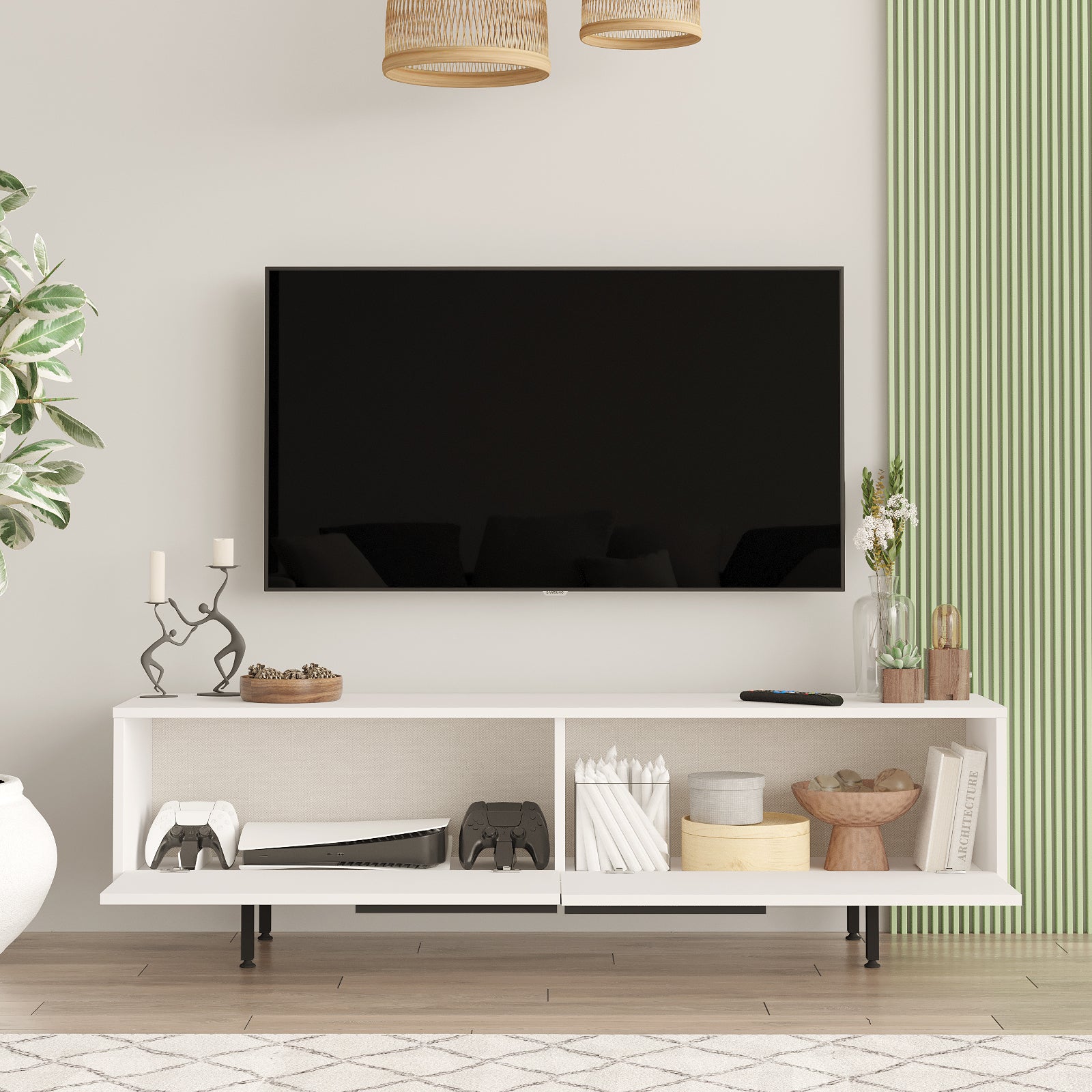 Home Canvas Snowveil TV Console – White | Entertainment Unit | Up to 70 inch TV