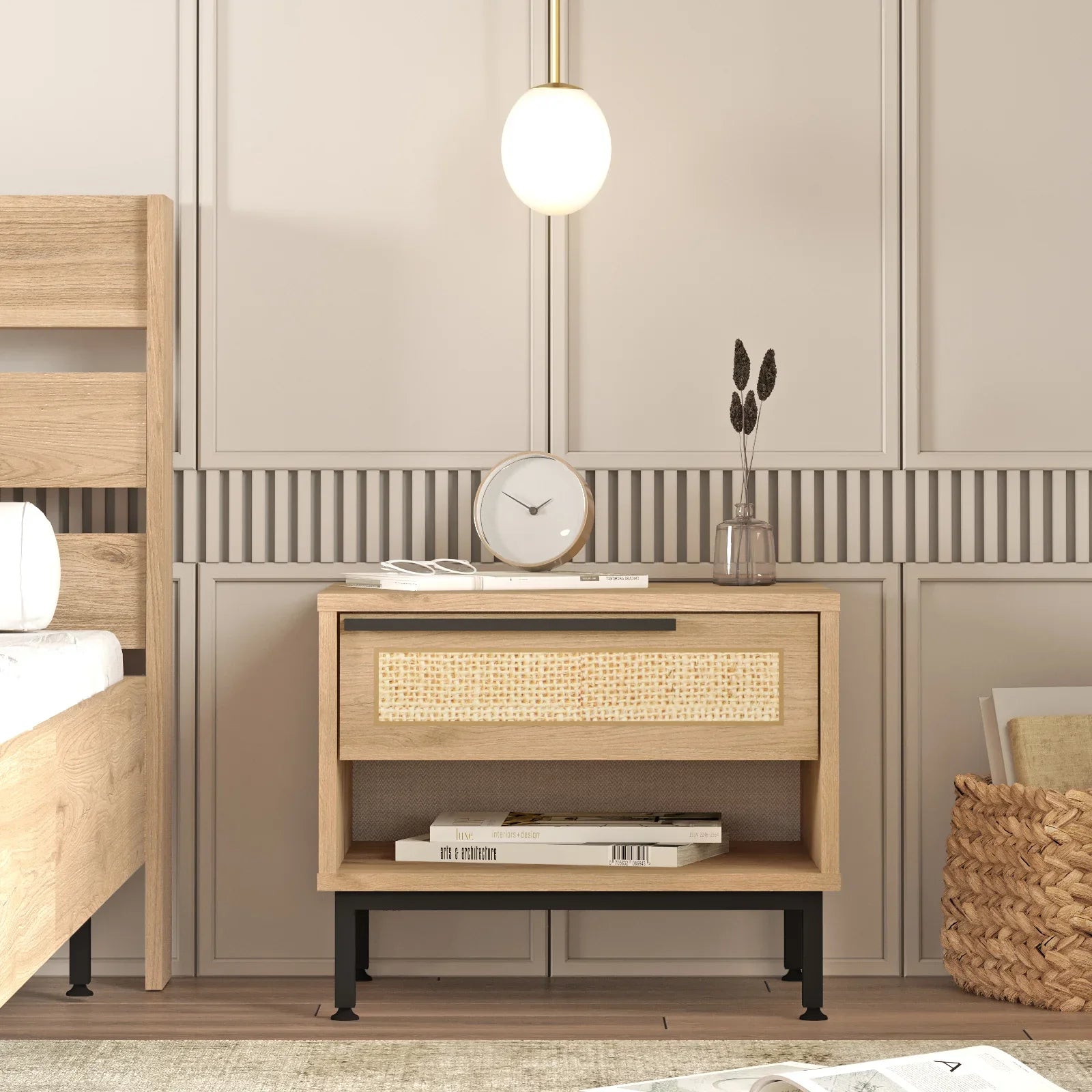 Home Canvas Ocean Bed Side Table with Drawer & Open Shelf
