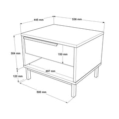 Technical drawing of a piece of furniture with dimensions labeled