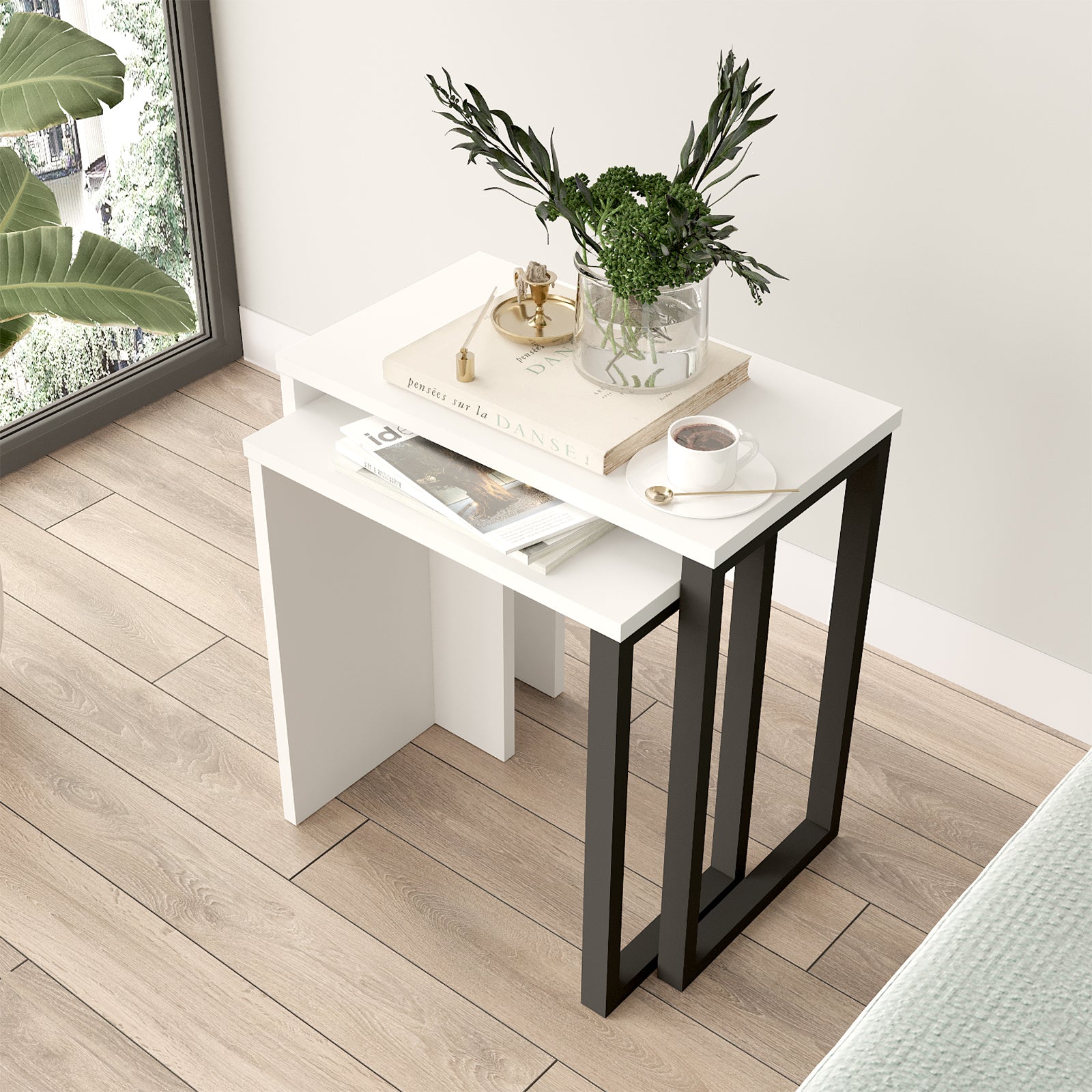 Home Canvas Lunar Edge Coffee Table  2 set, White