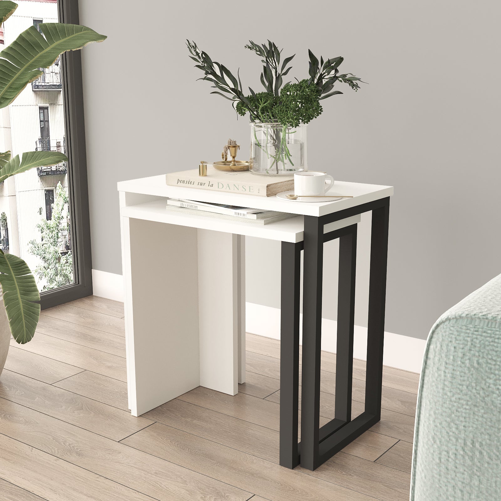 Home Canvas Lunar Edge Coffee Table  2 set, White