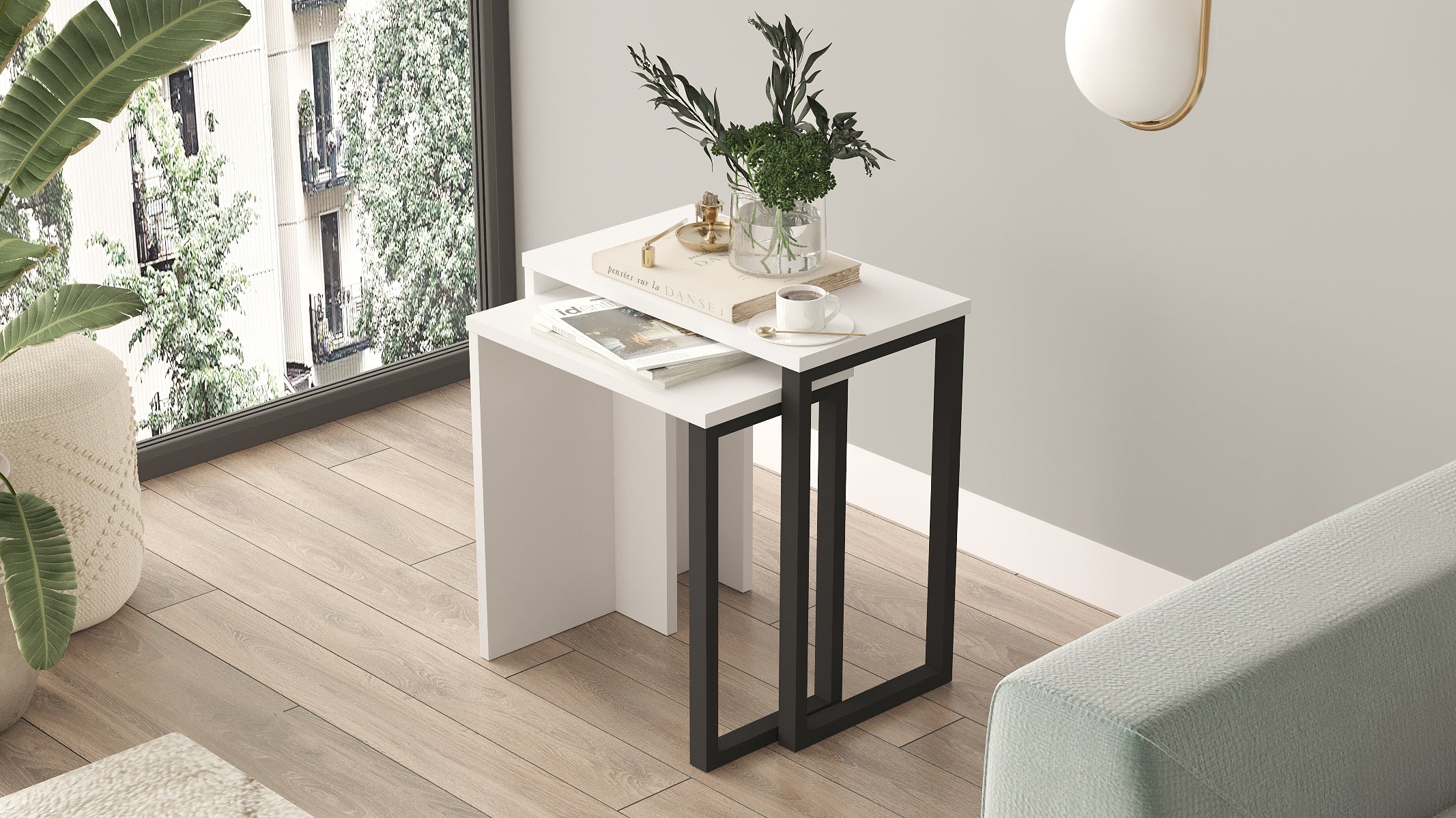 Home Canvas Lunar Edge Coffee Table  2 set, White